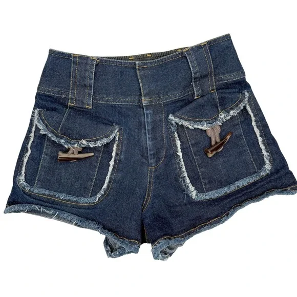 Derek Lam 10 Crosby Denim Shorts Women 0 Blue Toggle Pocket Frayed Hem High Rise - Picture 1 of 10